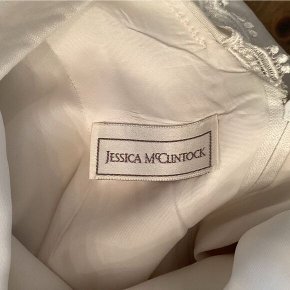 VINTAGE 80s JESSICA MCCLINTOCK WHITE PENCIL DRESS LACE EMBROIDERED BIB COLLAR - Picture 11 of 11